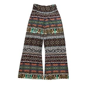 Cato Multi-Color Tribal print Wide-Leg Palazzo Pants with Fold-over High Waist